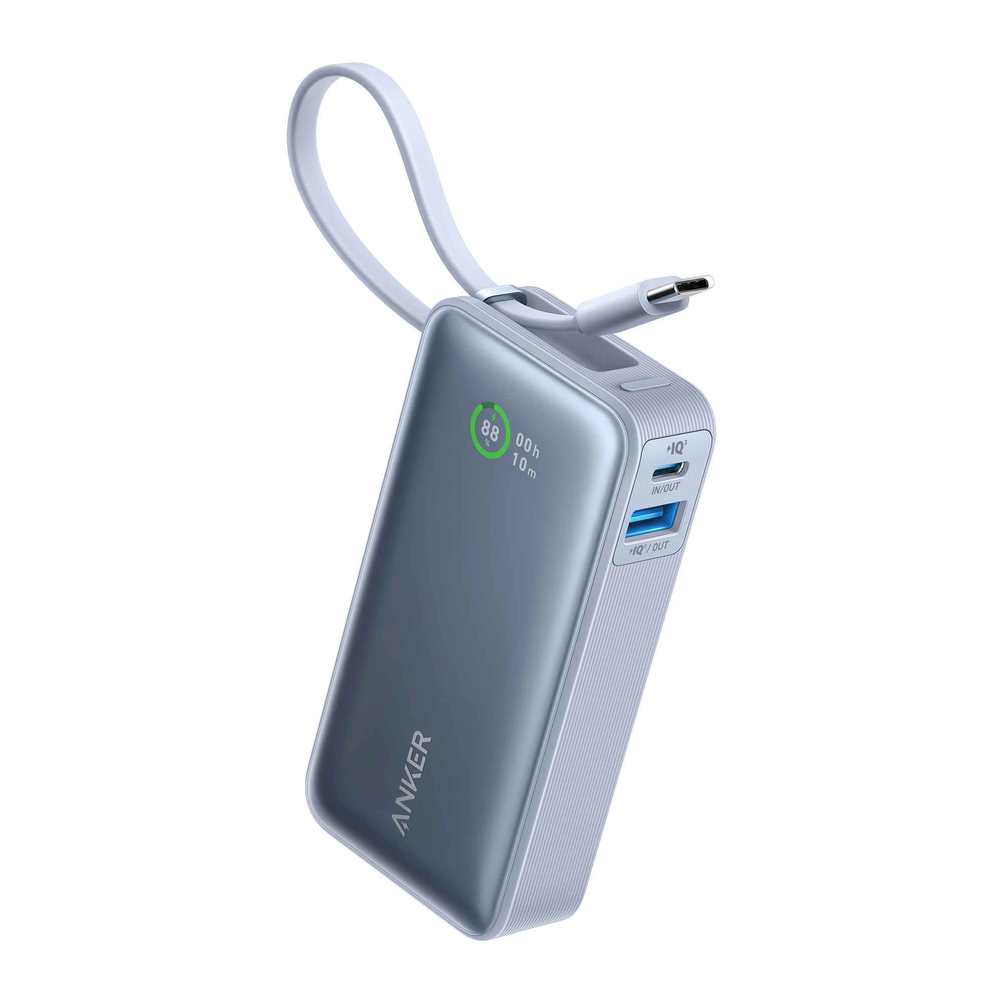 Anker Nano Power Bank (30W, Built-In USB-C Cable) Ice Lake Blue