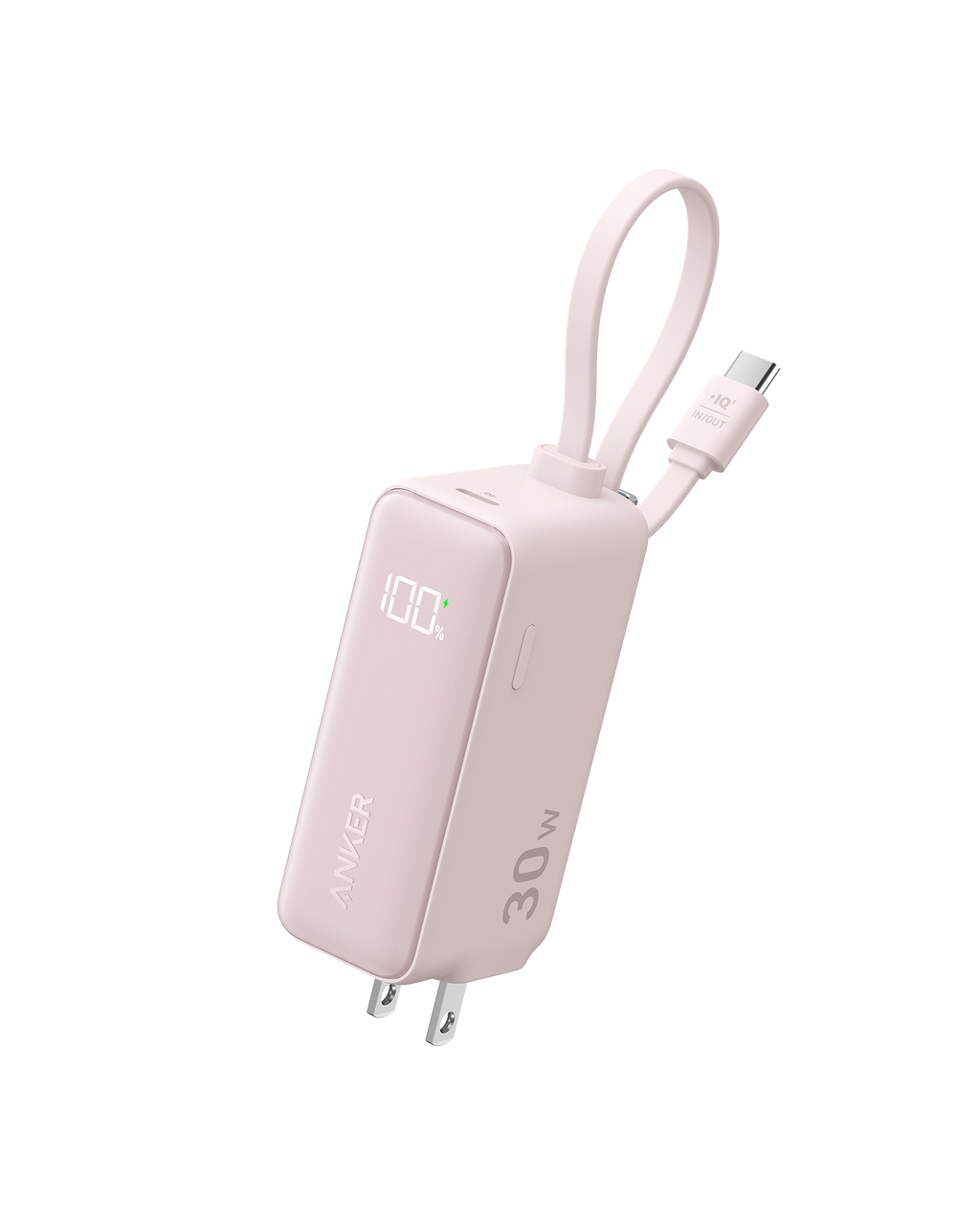 Anker Power Bank (30W, 5k, Fusion, Built-In USB-C Cable) Pink