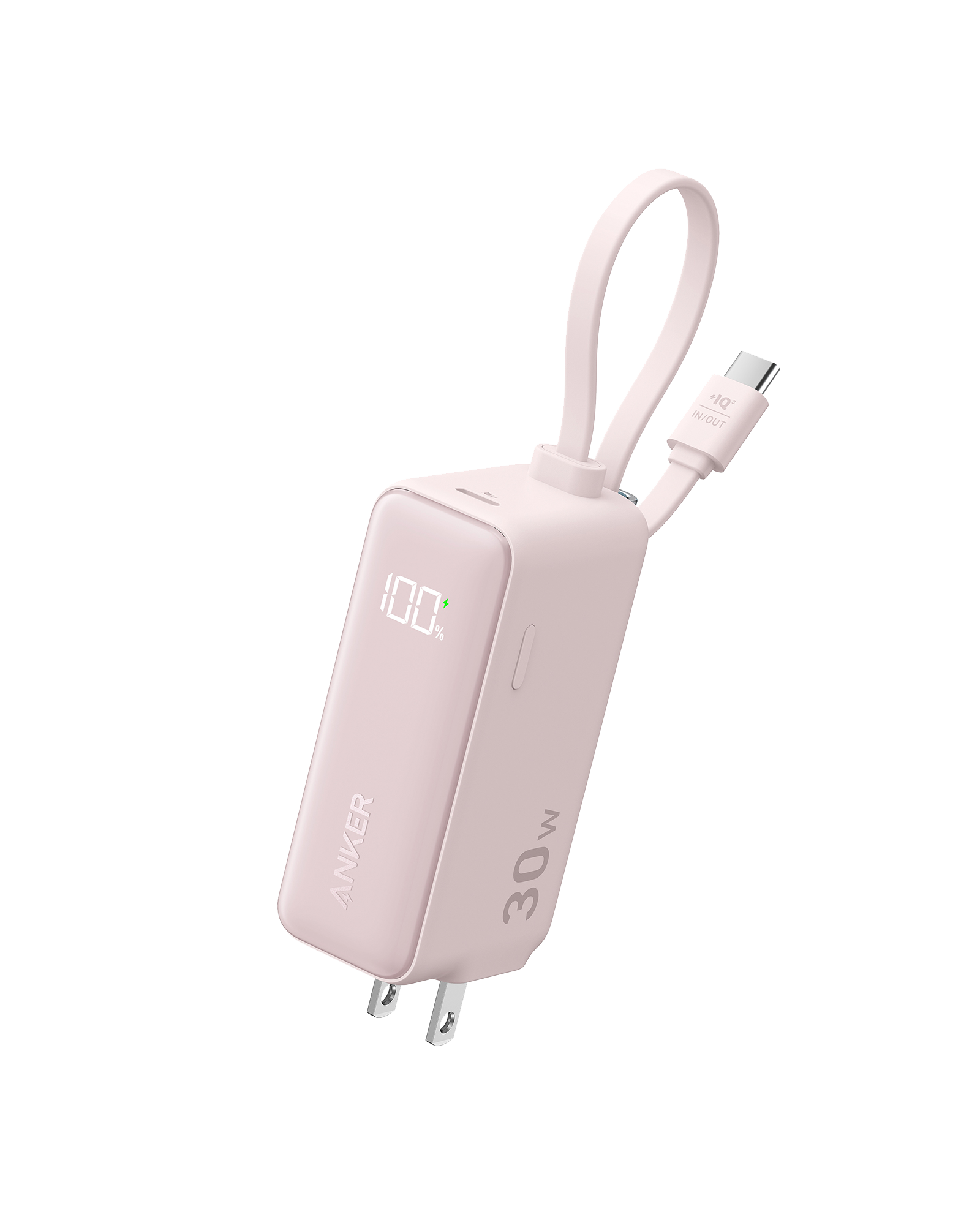 Anker Power Bank (30W, 5k, Fusion, Built-In USB-C Cable) Pink