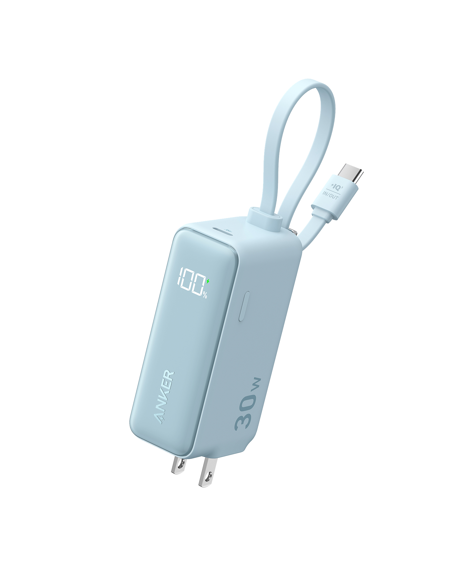Anker Power Bank (30W, 5k, Fusion, Built-In USB-C Cable) Baby Blue