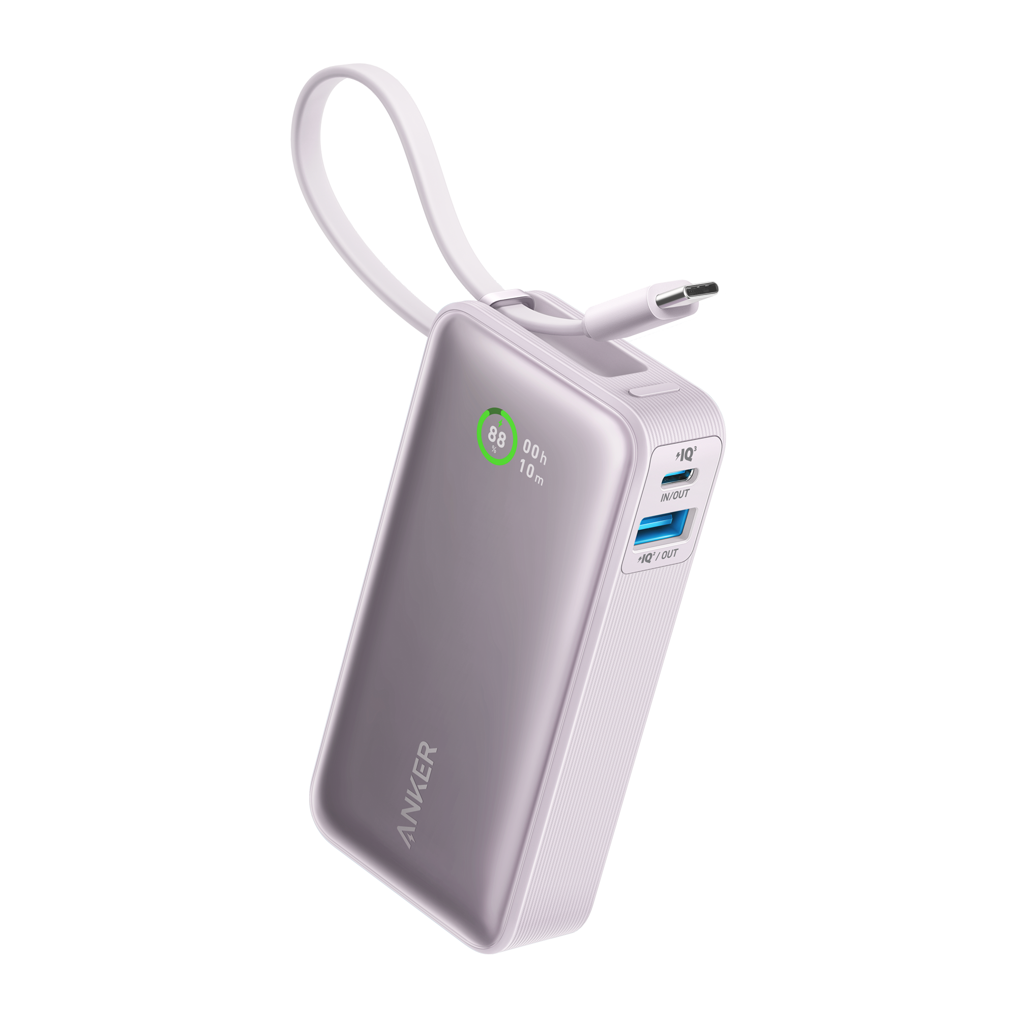 Anker Nano Power Bank (30W, Built-In USB-C Cable) Lilac Purple