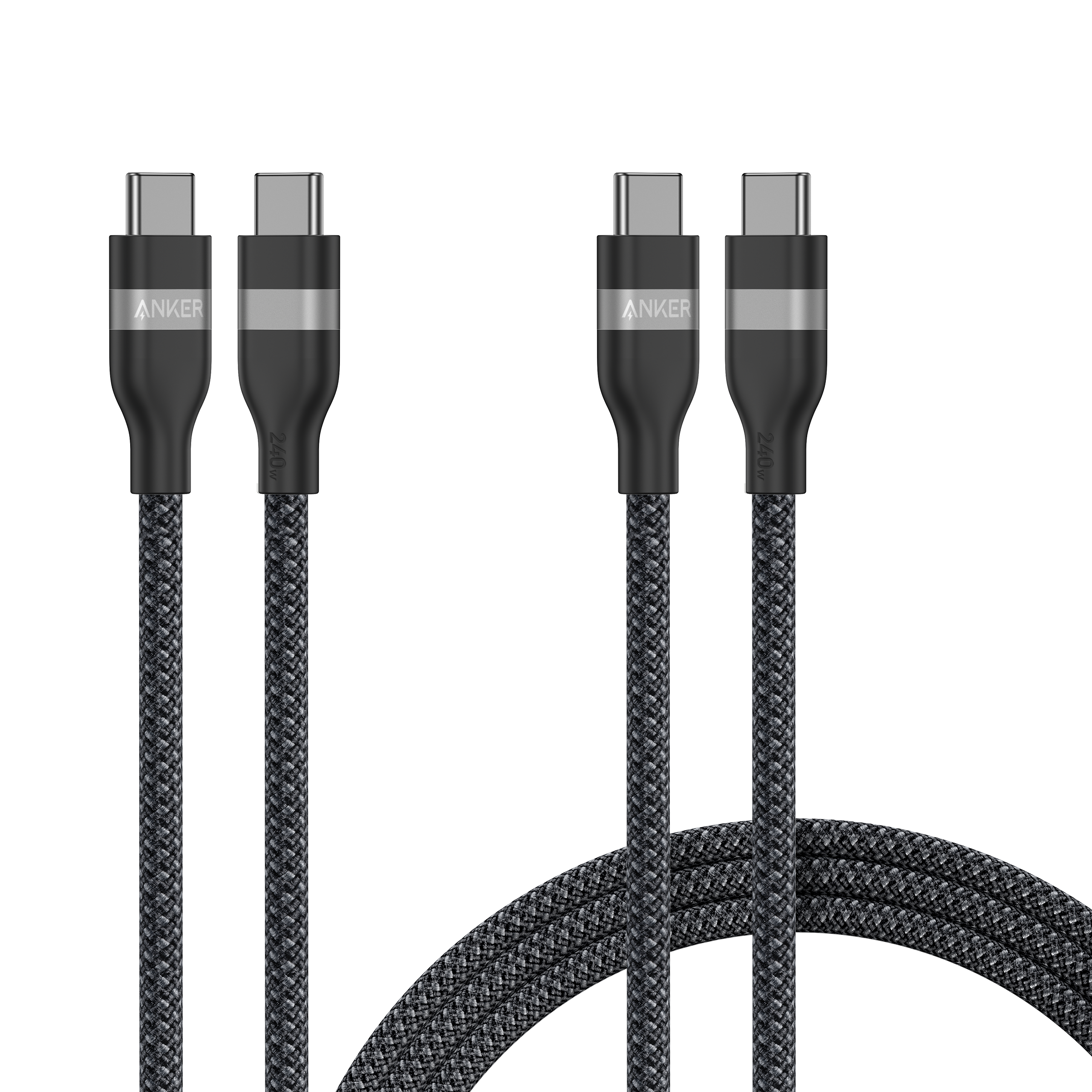 Anker USB-C to USB-C Cable (3 ft / 6 ft, 240W, Upcycled-Braided, 2-Pack) 3ft × 6ft