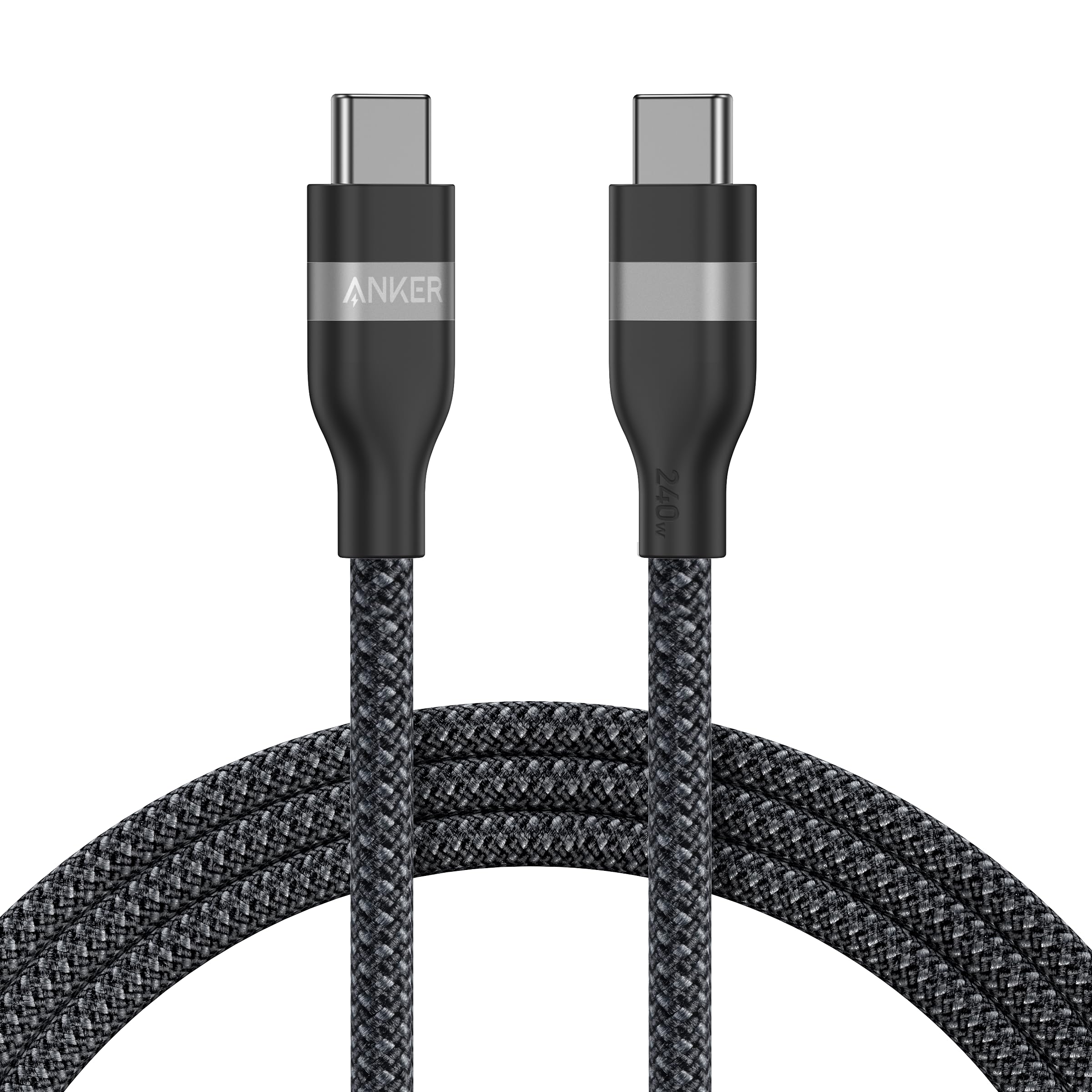 Anker USB-C to USB-C Cable (3 ft / 6 ft, 240W, Upcycled-Braided) 6 ft / Black