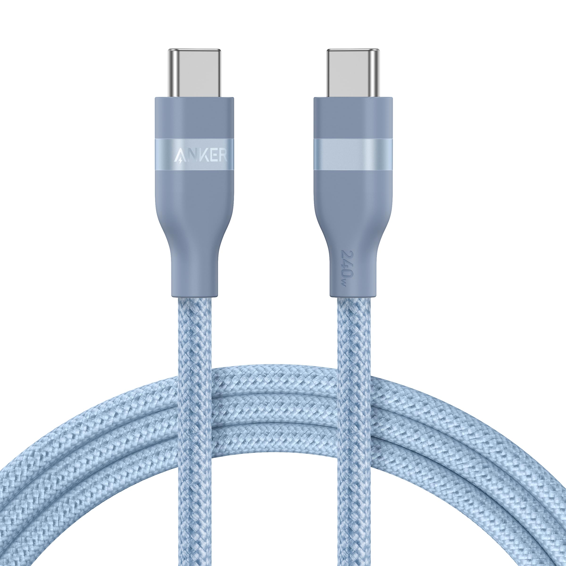 Anker USB-C to USB-C Cable (3 ft / 6 ft, 240W, Upcycled-Braided) 6 ft / Ice Lake Blue