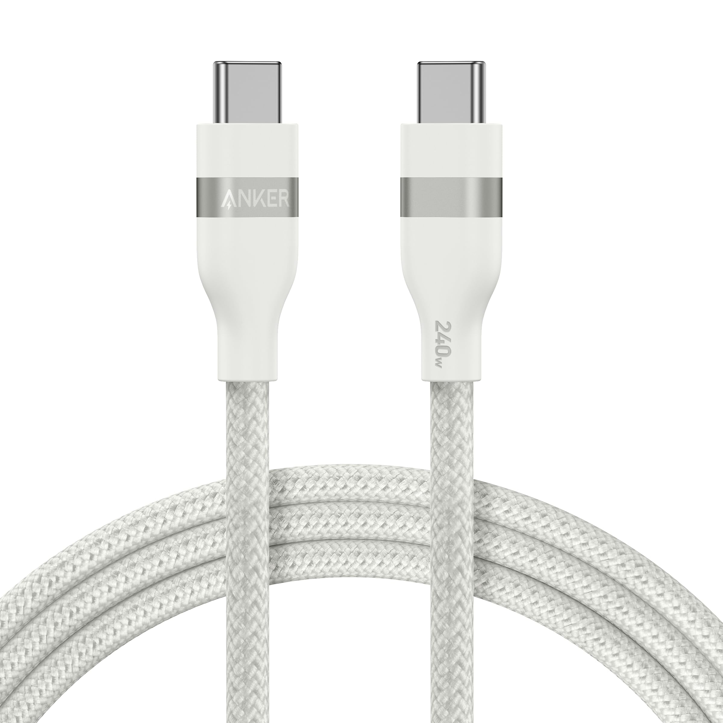 Anker USB-C to USB-C Cable (3 ft / 6 ft, 240W, Upcycled-Braided) 6 ft / White