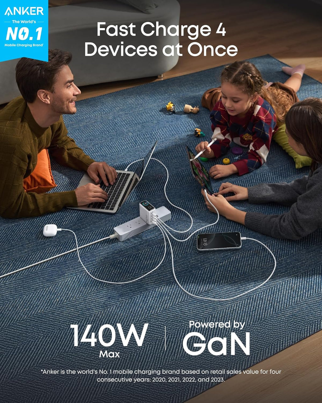 Anker Charger (140W, 4-Port, PD 3.1) with USB-C Cable(2-pack)