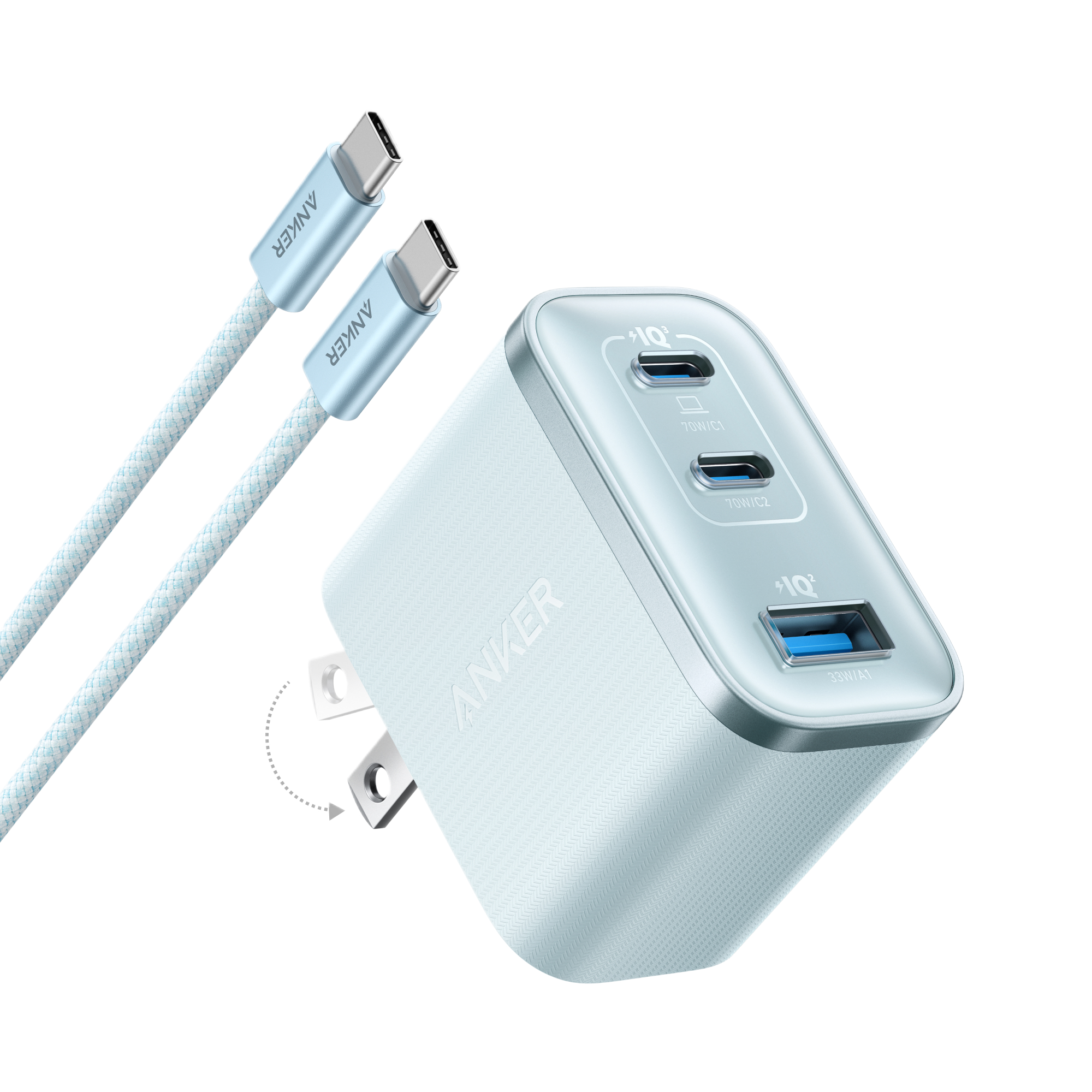 Anker Nano Charger (70W, 3 Ports) Teal Oasis