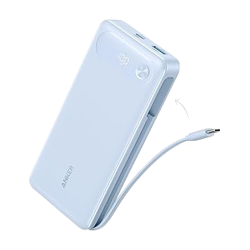 Anker Power Bank (20K, 87W, Built-In USB-C Cable) Misty Blue