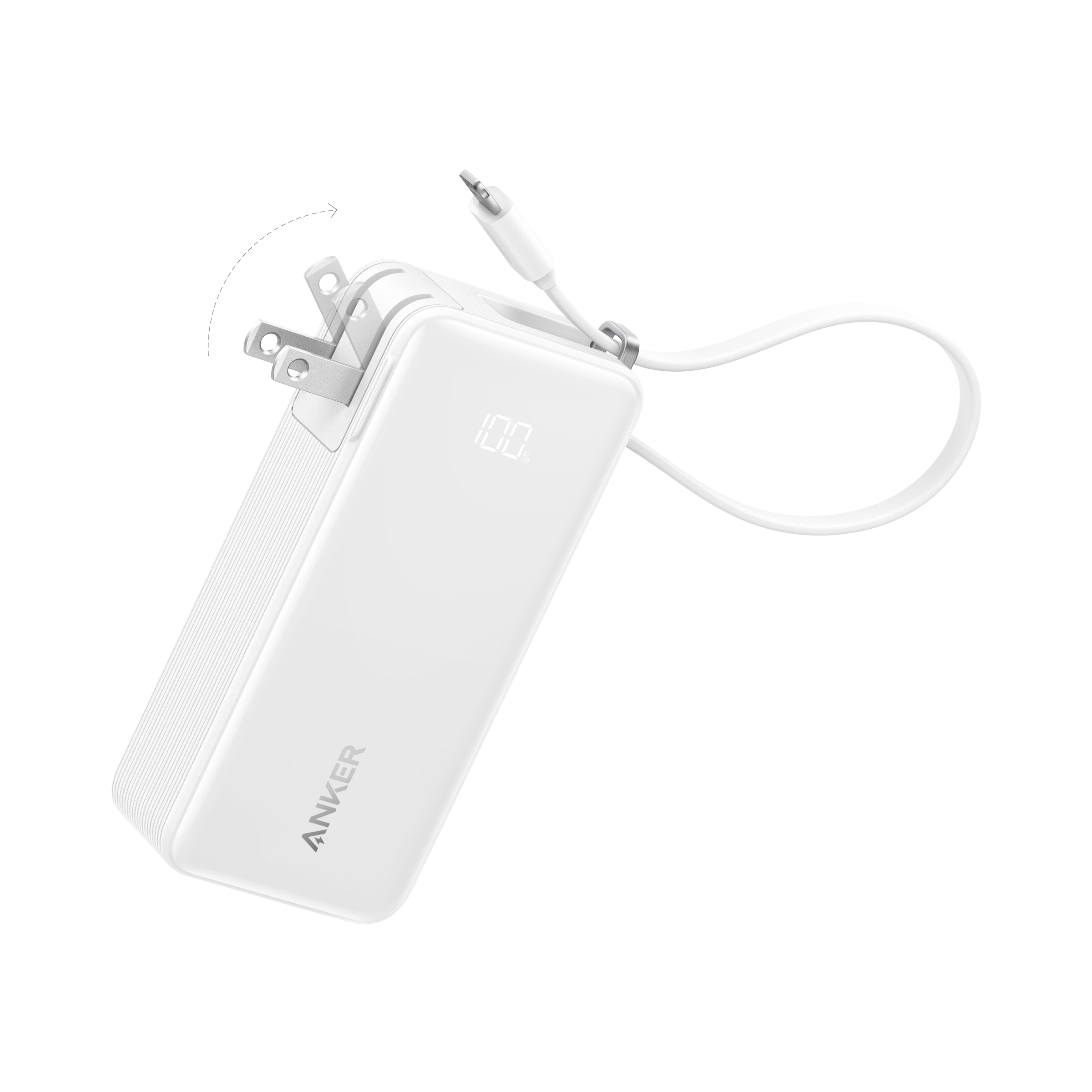 Anker Power Bank (10K, Fusion, Built-In Cable) Built-In Lightning Cable / Classic White