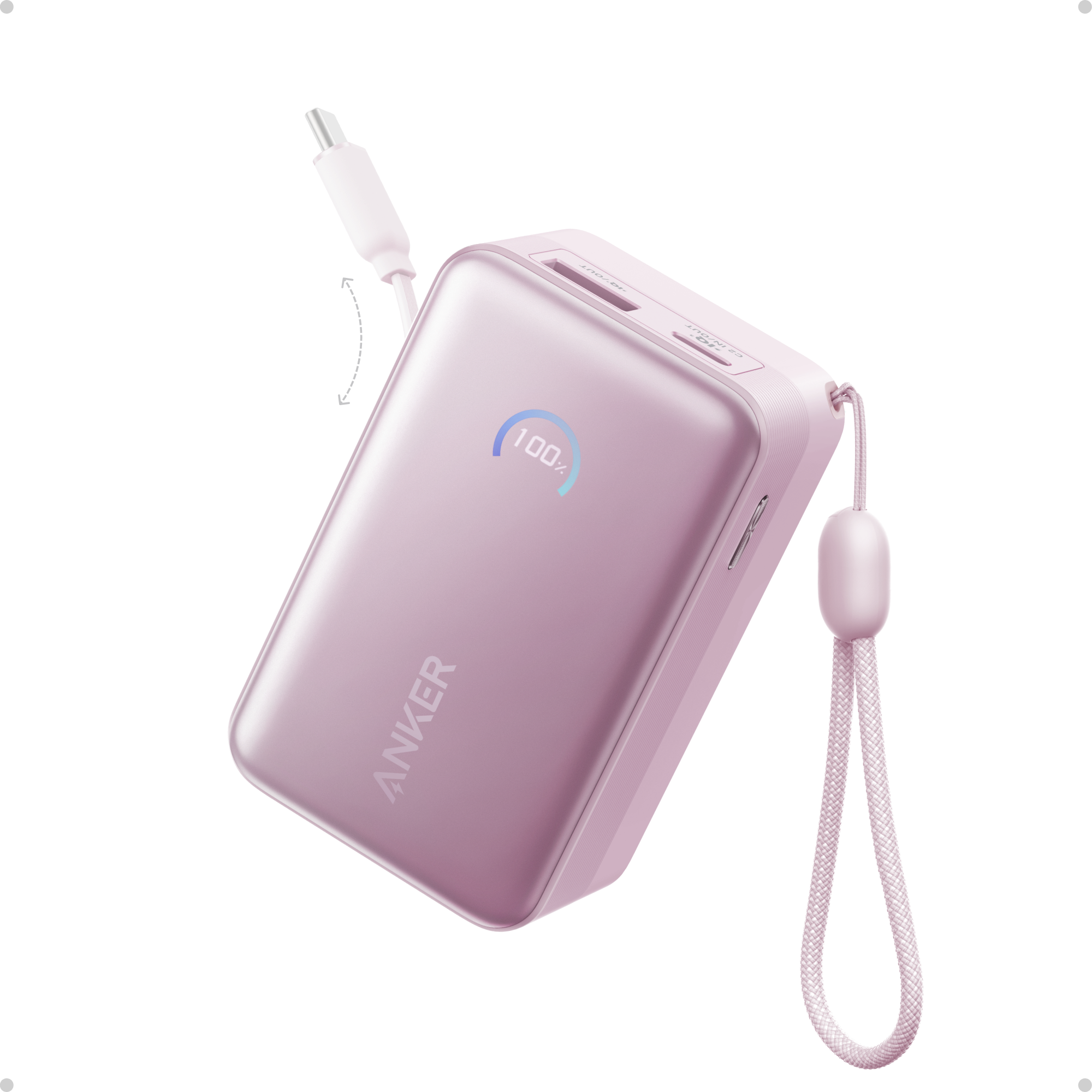 Anker Nano Power Bank (10K, 45W, Built-In Retractable USB-C Cable) Pink Aura