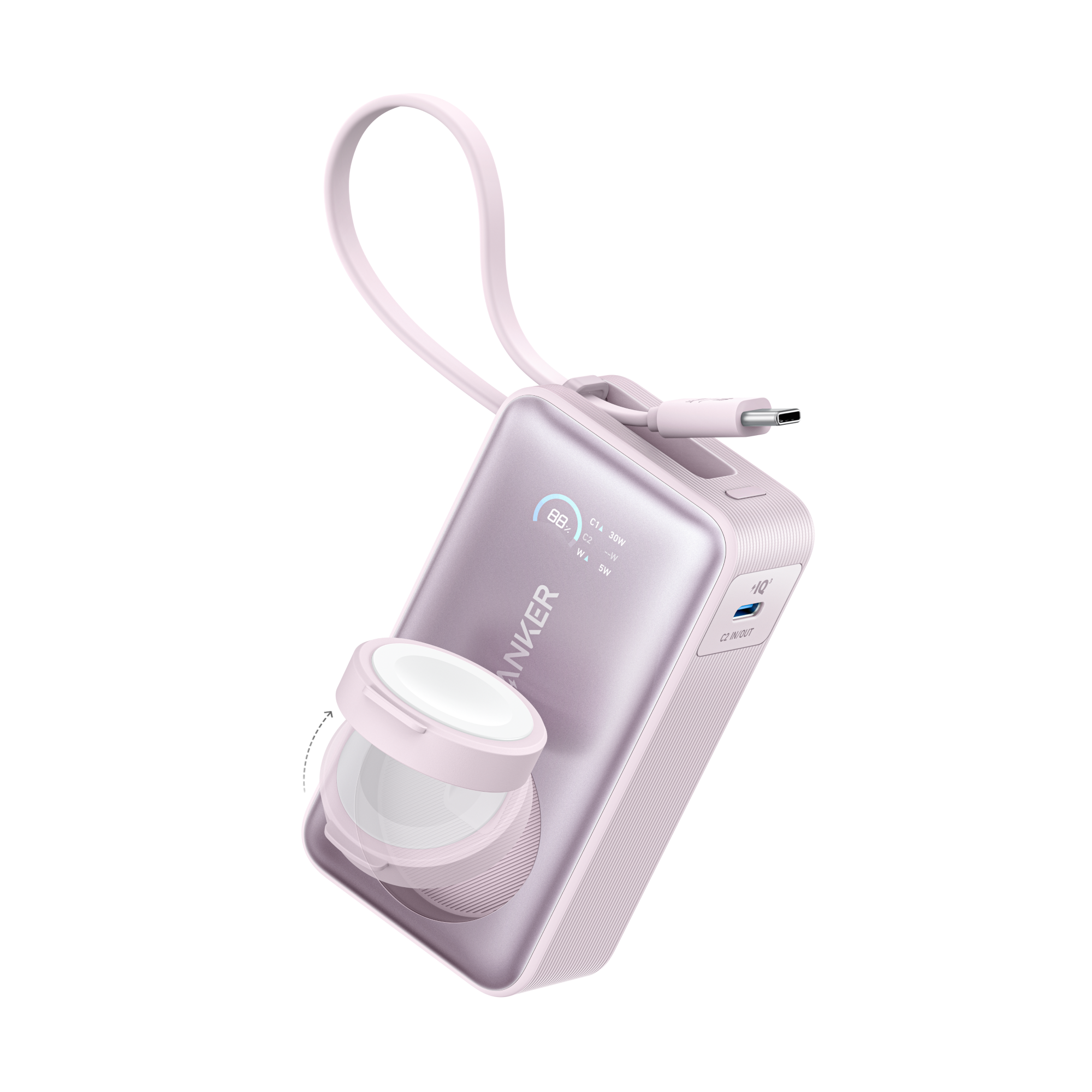 Anker MagGo Power Bank (10K, 35W, For Apple Watch) Pink Aura