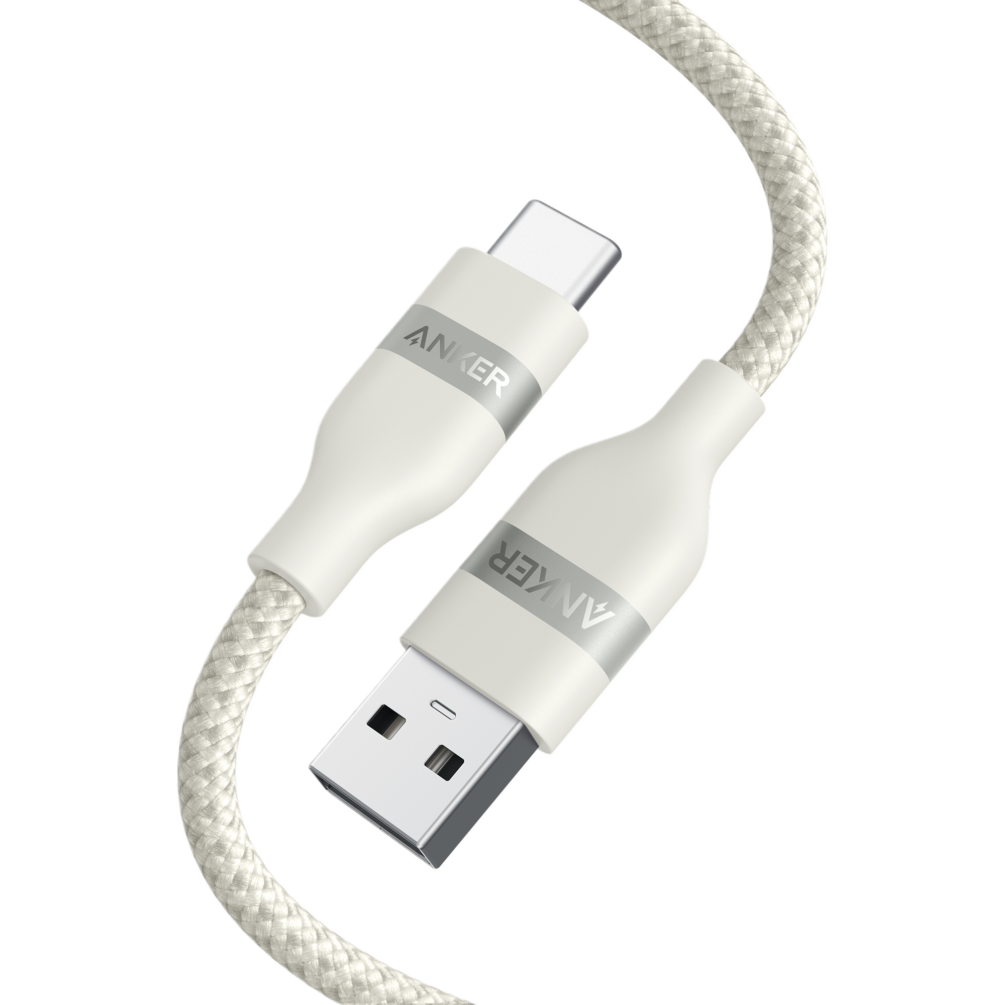 Anker USB-A to USB-C Cable (3 ft/6 ft, Upcycled-Braided) White / 3 ft