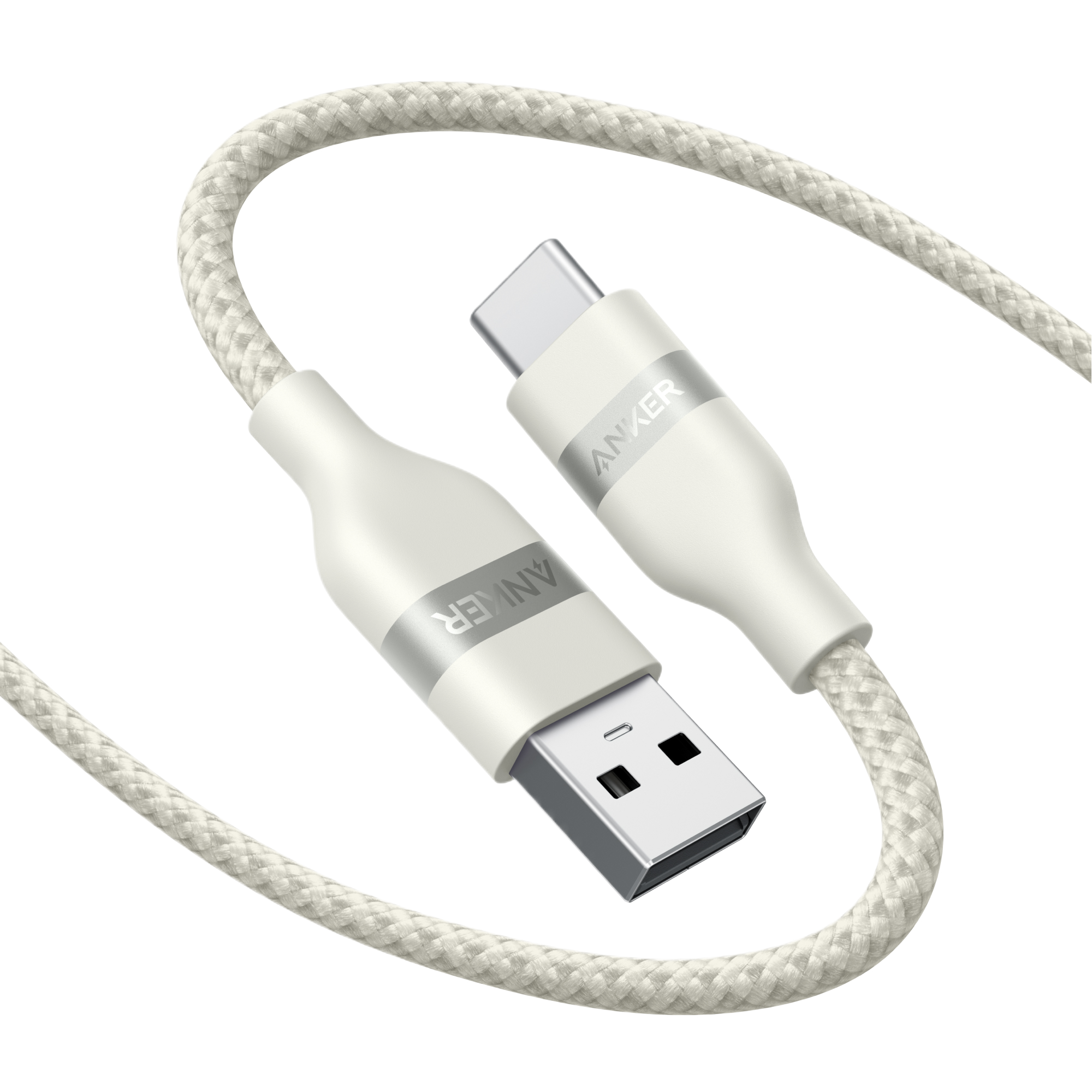Anker USB-A to USB-C Cable (3 ft/6 ft, Upcycled-Braided) White / 6 ft