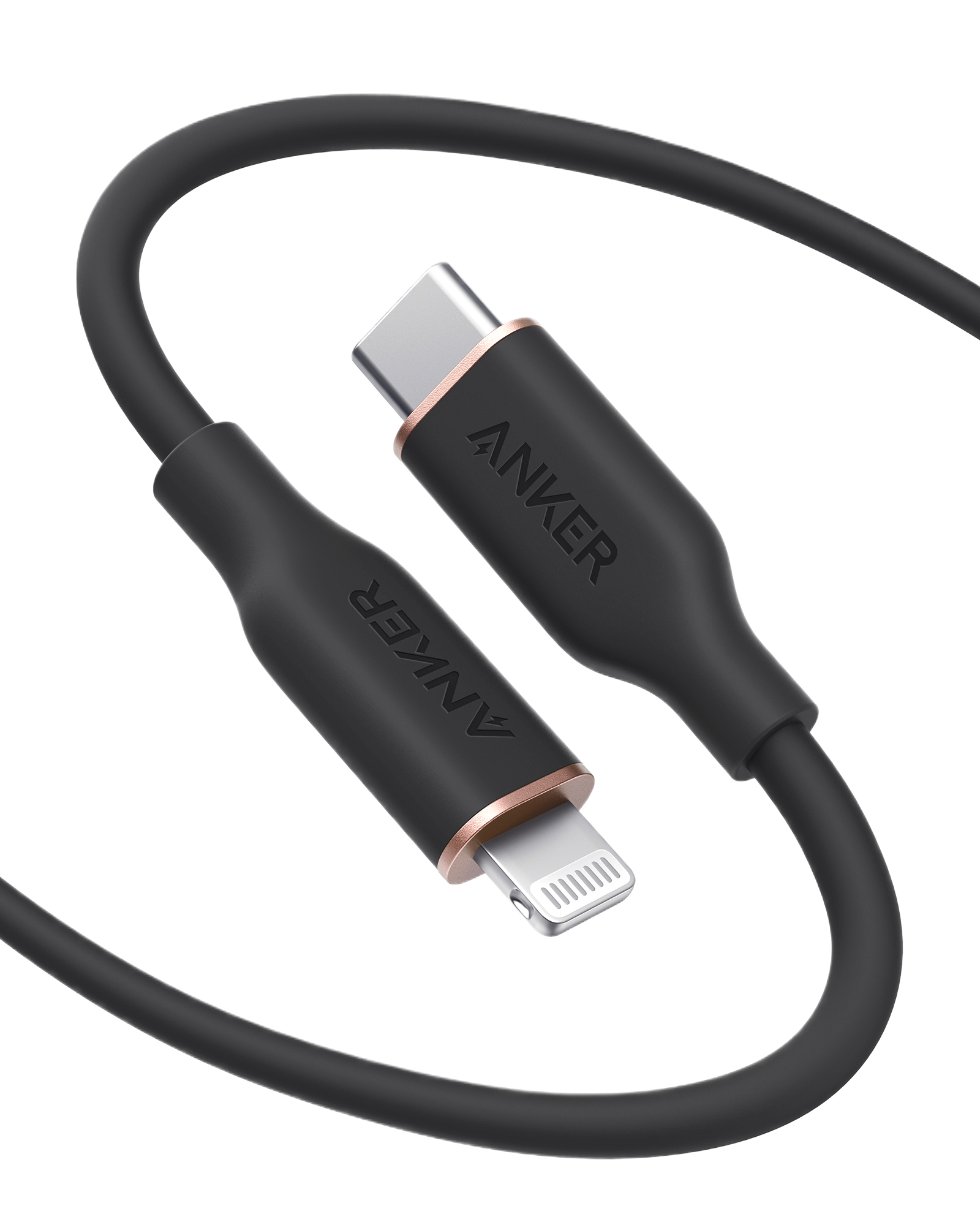 Anker 641 USB-C to Lightning Cable (Flow, 3 ft Silicone) 6ft / Midnight Black
