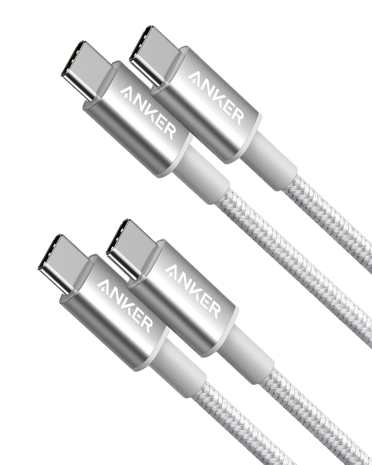 2-Pack New Nylon USB C to USB C Cable (3.3ft 60W) Silver