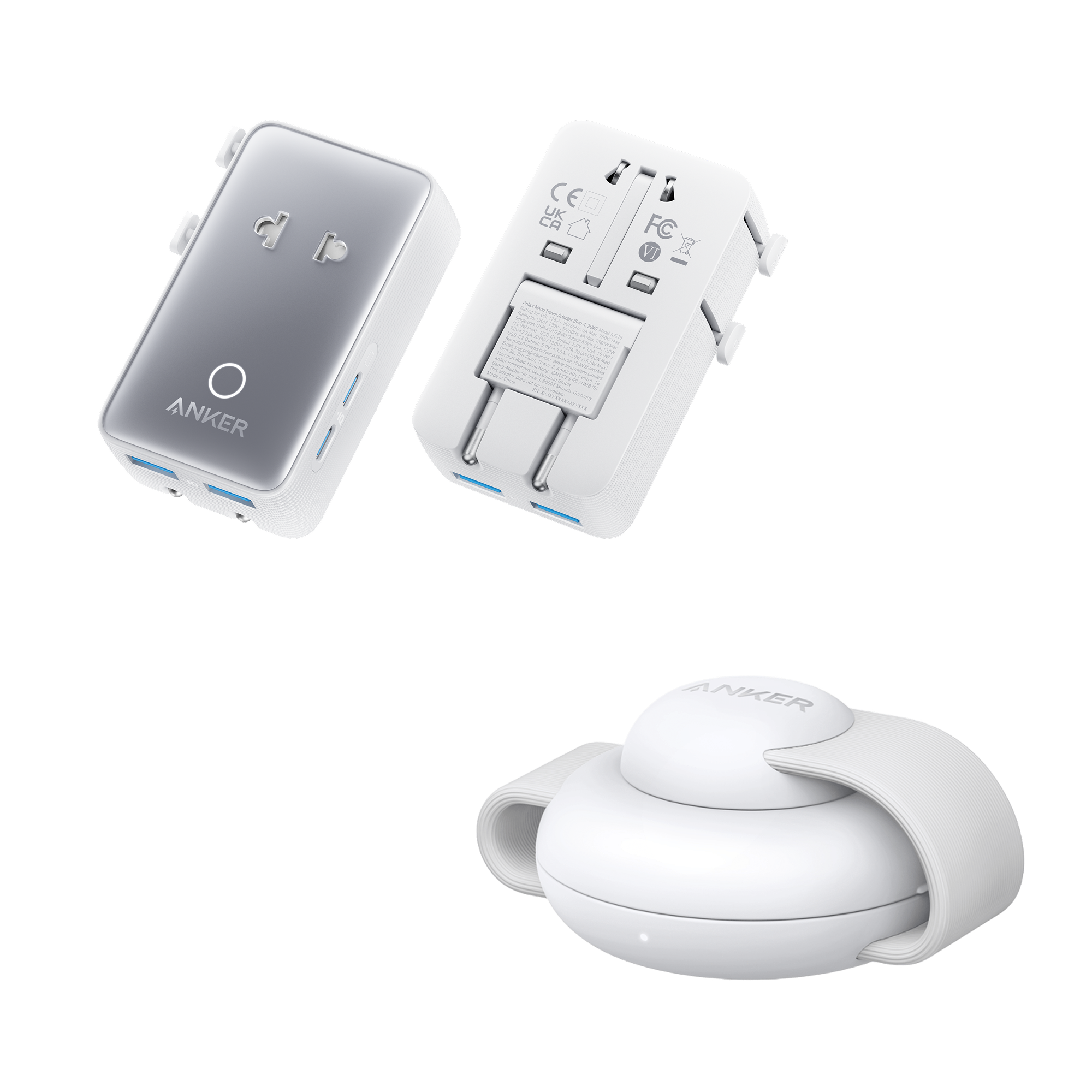 Anker MagGo Wireless Charging Station (3-in-1, Foldable Pad) and Anker Nano Travel Adapter (5-in-1, 20W, 1-Pack)