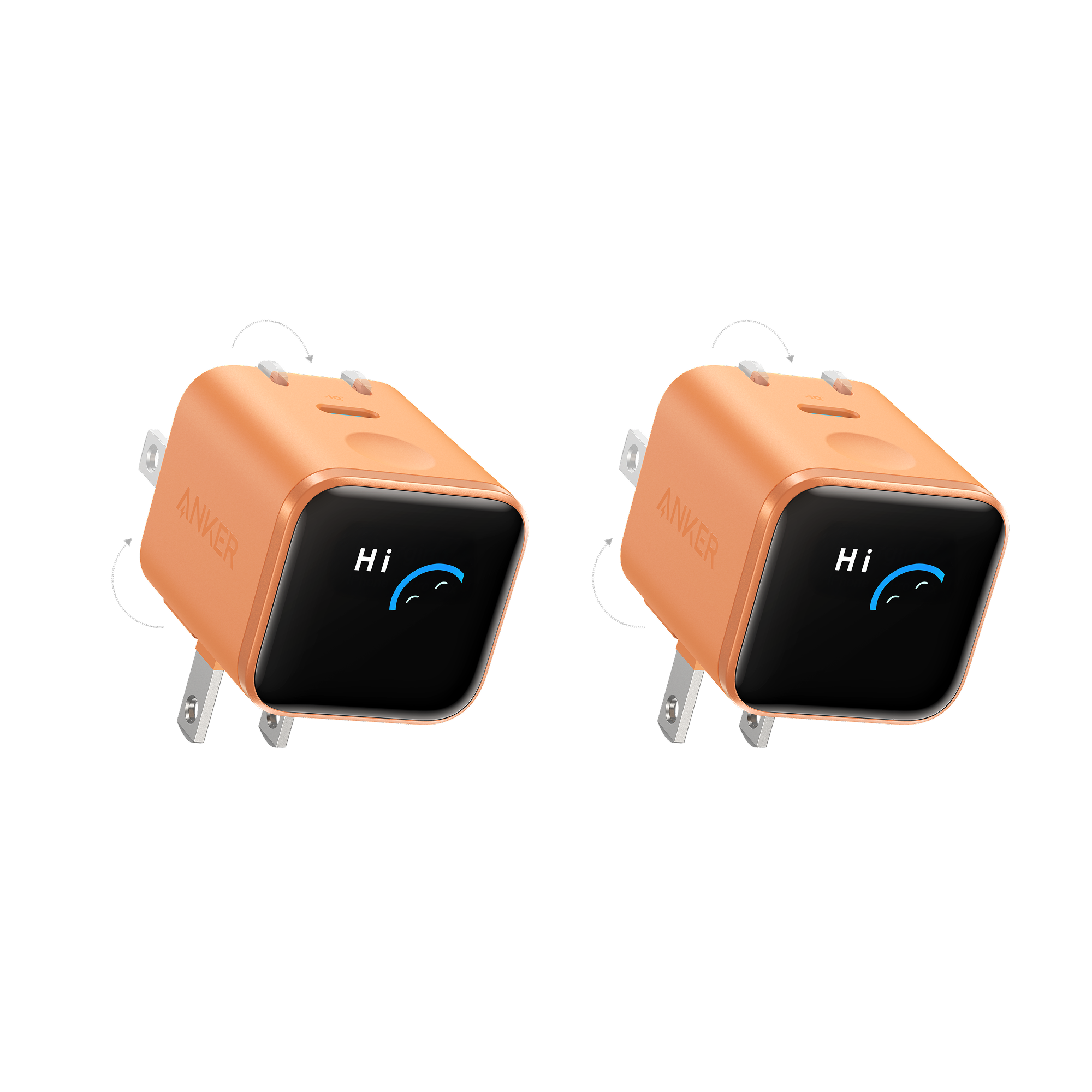 Anker Nano Charger (45W, Smart Display, 180° Foldable) Orange | 2-Pack