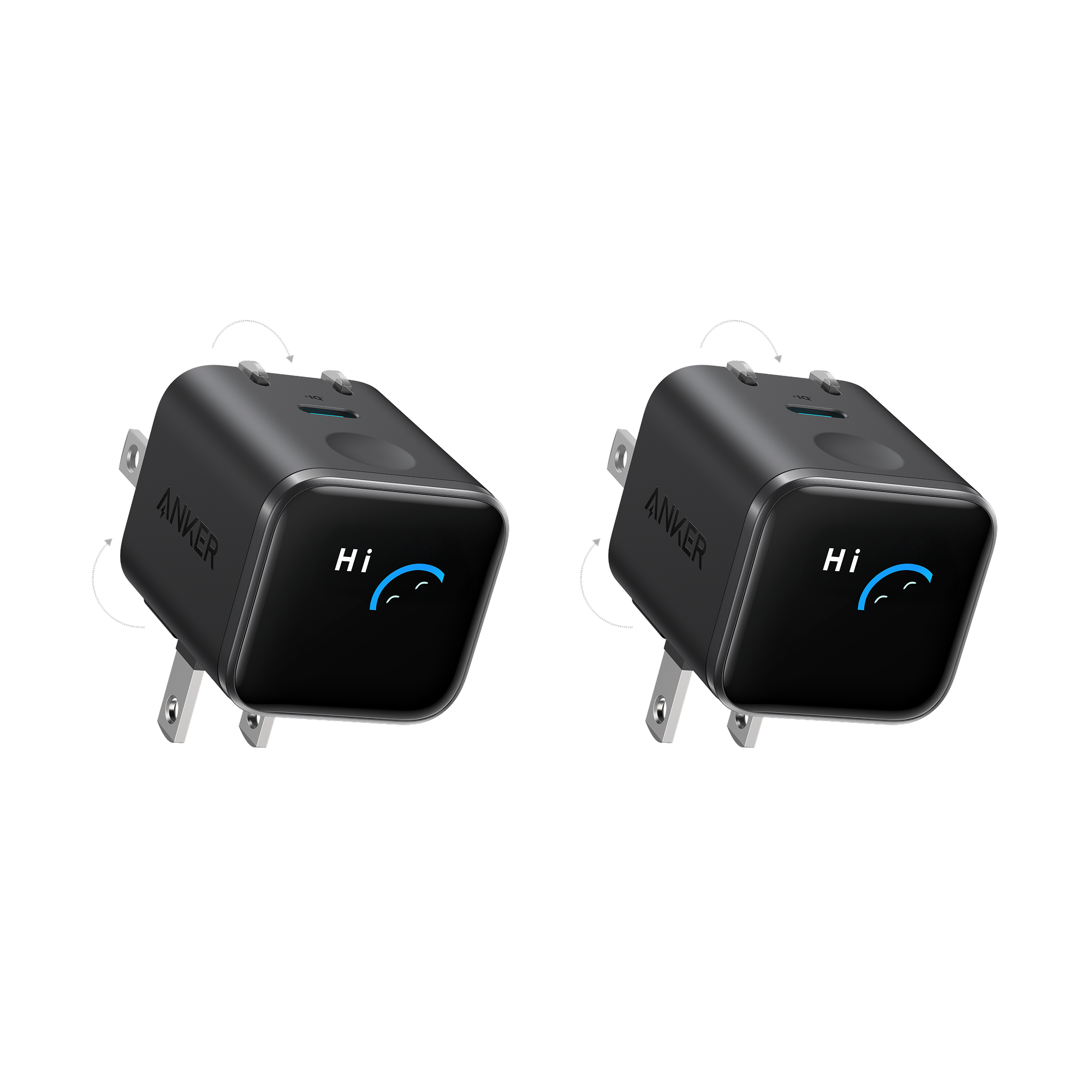 Anker Nano Charger (45W, Smart Display, 180° Foldable) Black Stone | 2-Pack