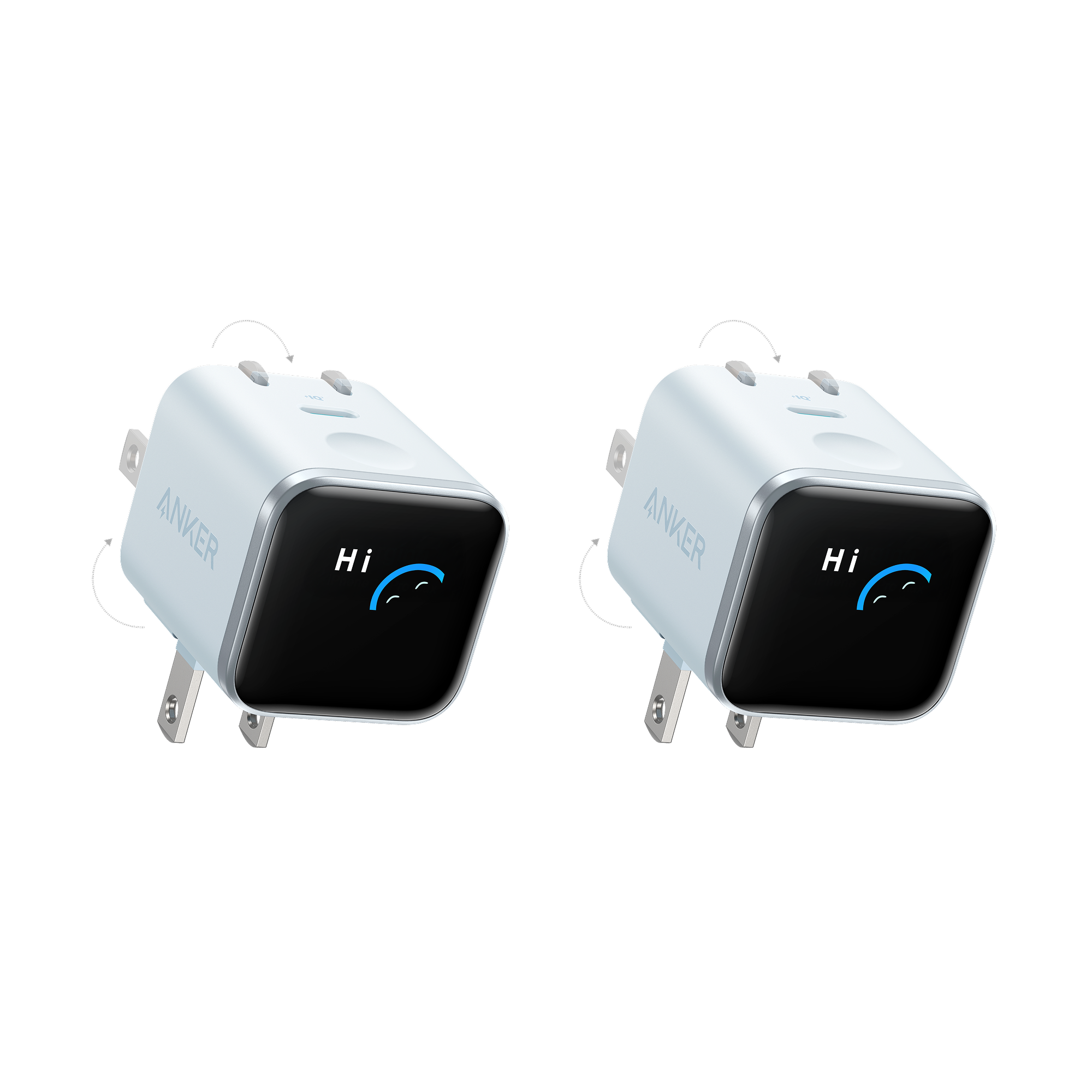 Anker Nano Charger (45W, Smart Display, 180° Foldable) Misty Blue | 2-Pack