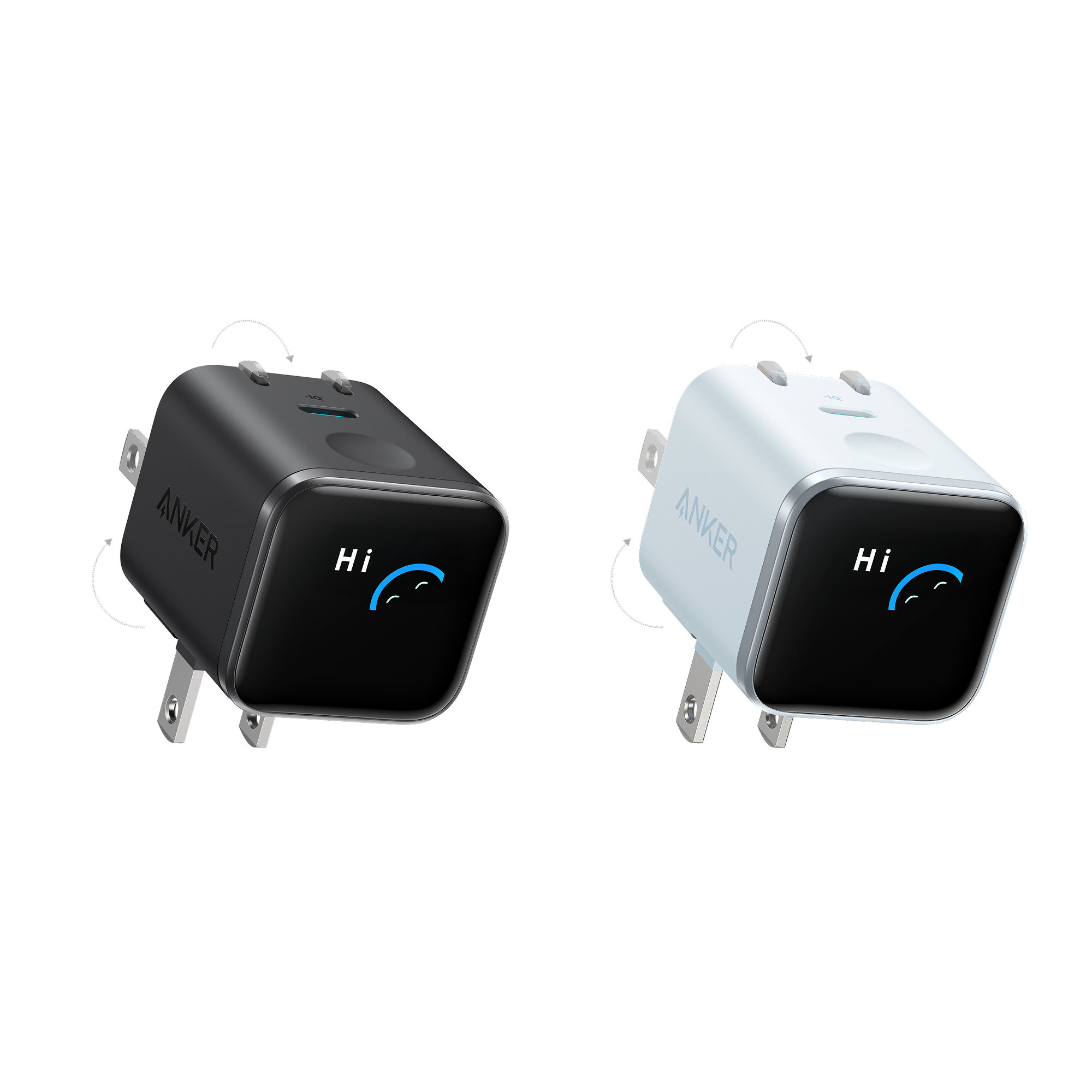 Anker Nano Charger (45W, Smart Display, 180° Foldable, 2-Pack) Misty Blue + Black Stone