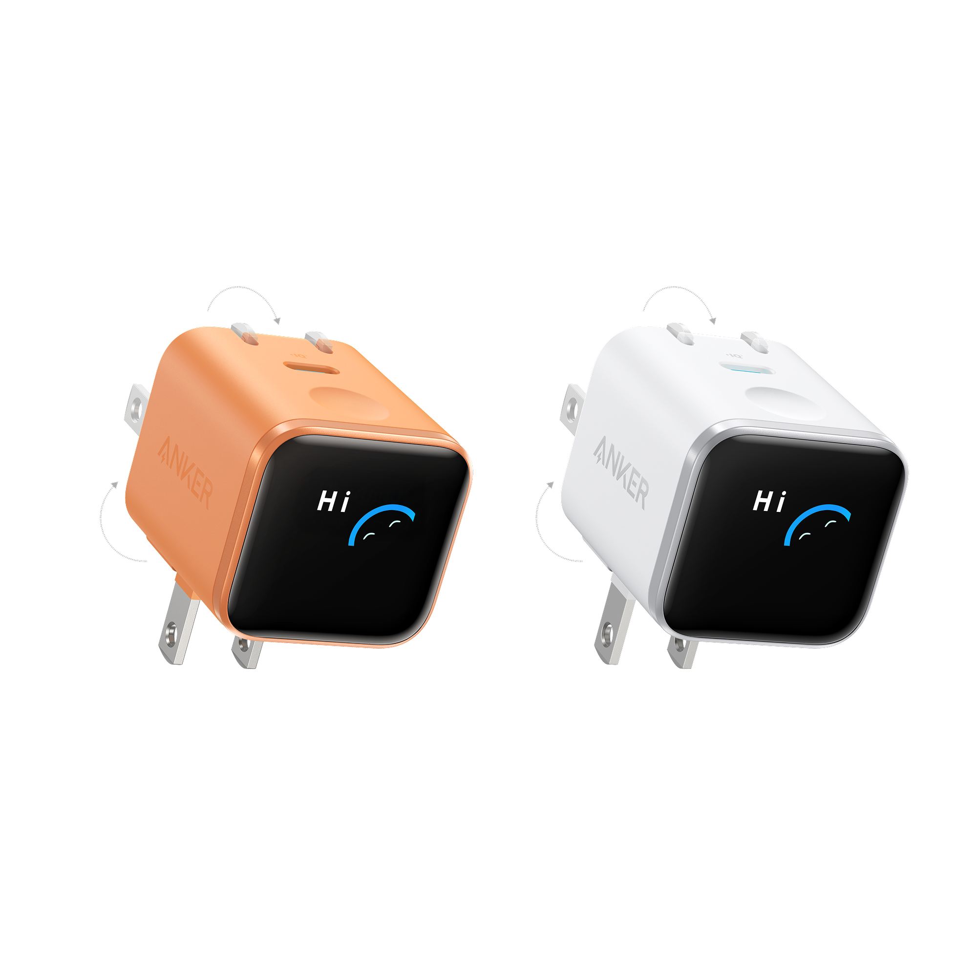 Anker Nano Charger (45W, Smart Display, 180° Foldable) Orange + White | 1-Pack Each