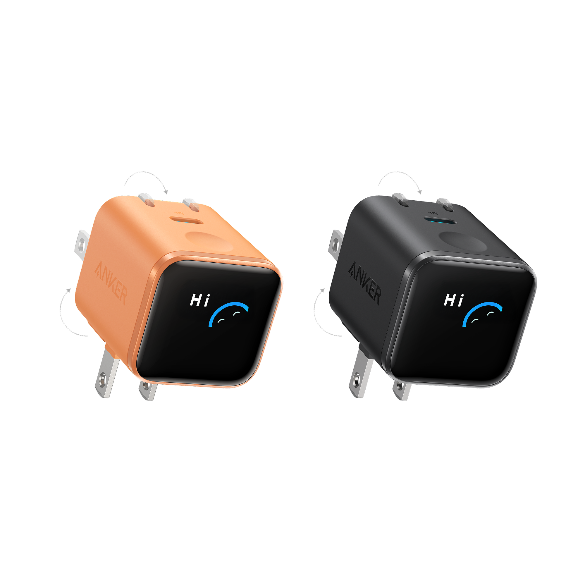 Anker Nano Charger (45W, Smart Display, 180° Foldable) Orange + Black | 1-Pack Each