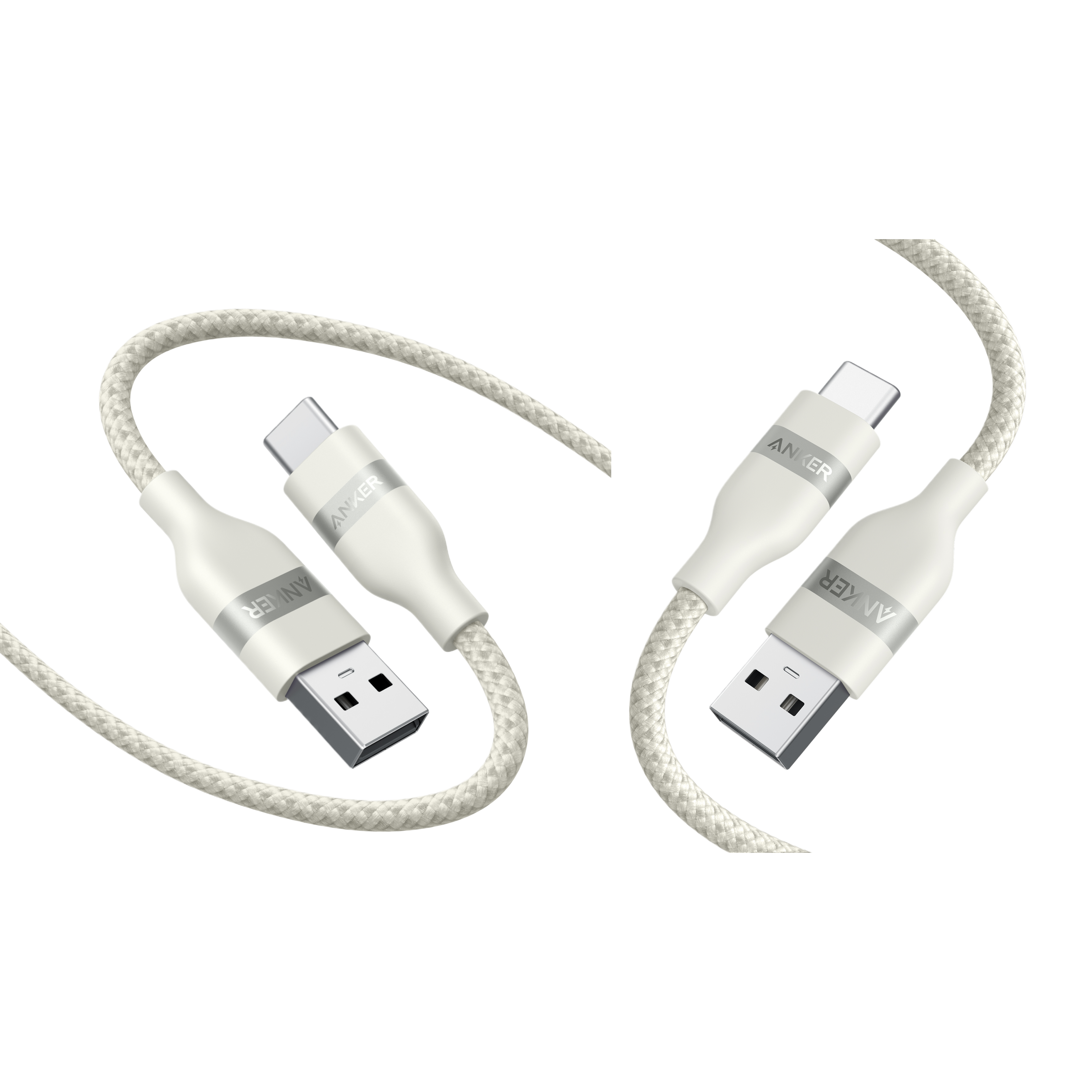 Anker USB-A to USB-C Cable (3 ft, Upcycled-Braided, 2 Pack） White / 3 ft × 6 ft