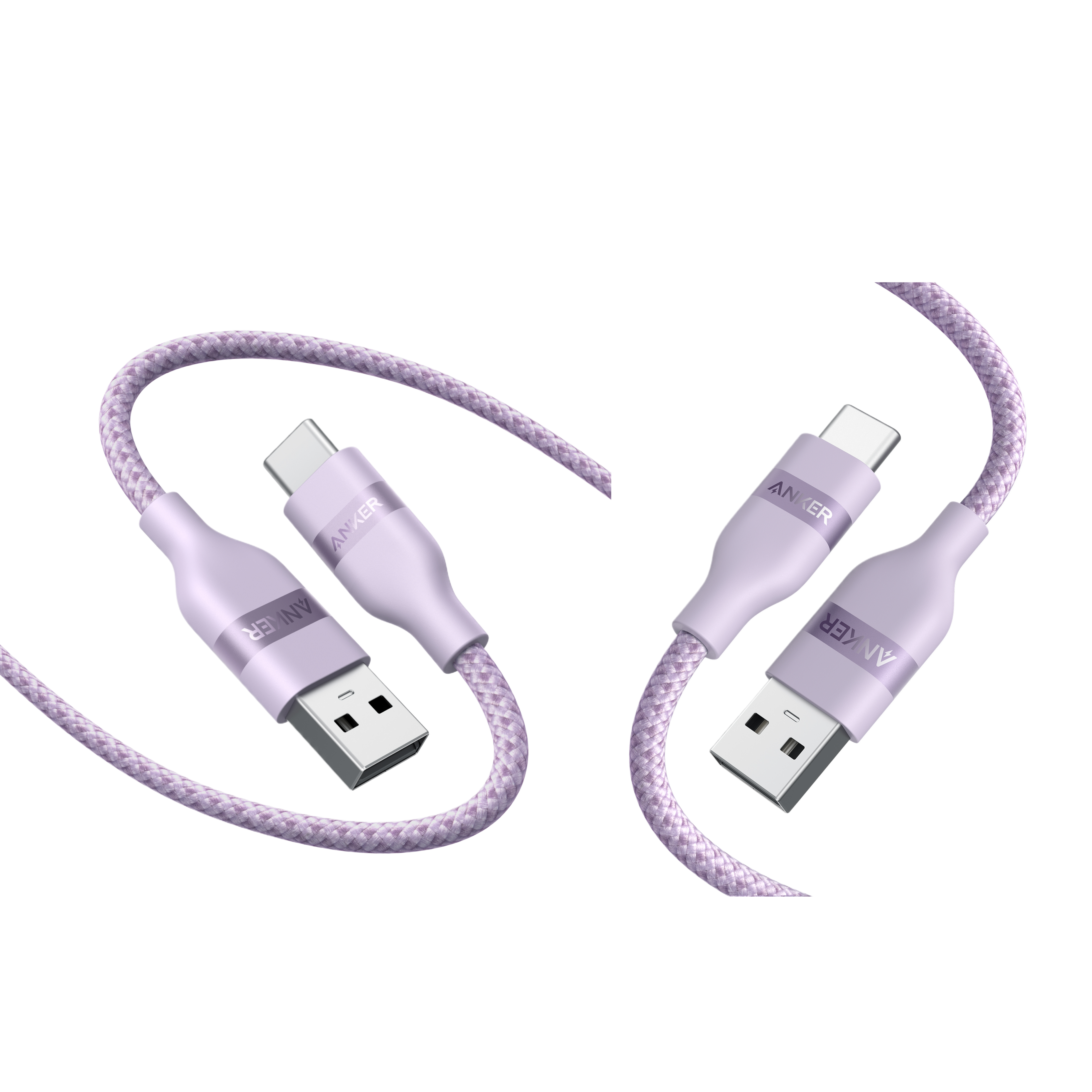 Anker USB-A to USB-C Cable (Upcycled-Braided, 2 Pack, Violet） Violet / 3 ft × 6 ft