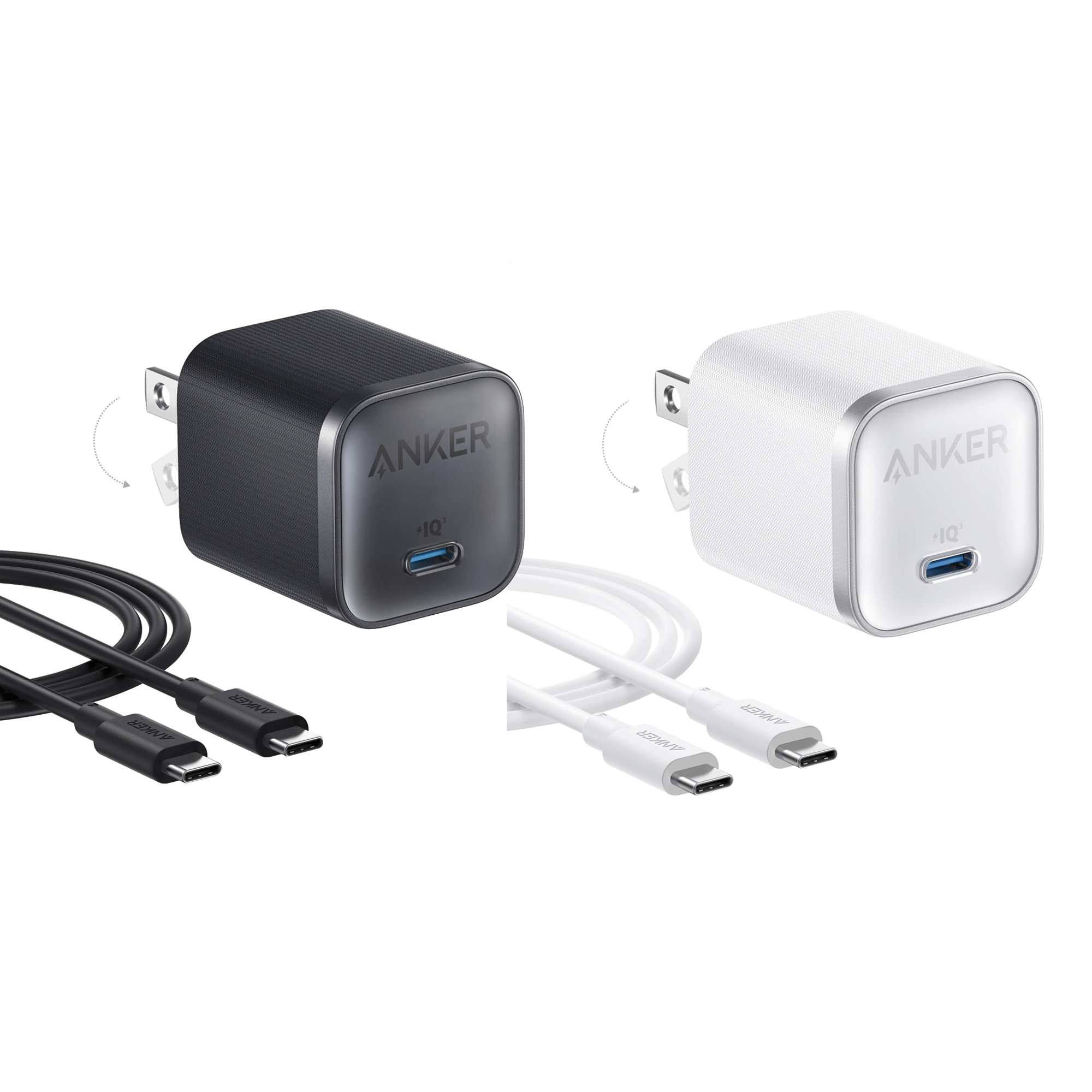 Anker Nano Charger (45W) with USB-C to USB-C Cable 2-Pack Black and White