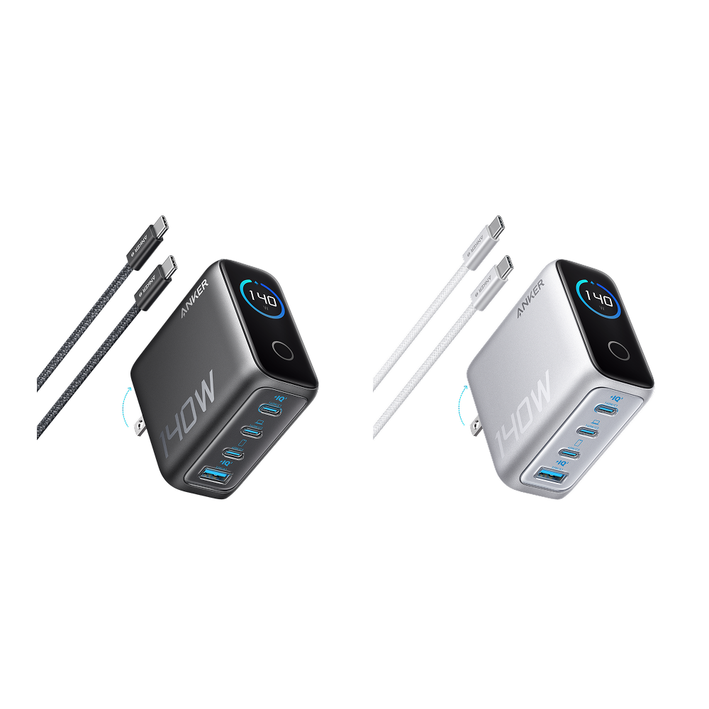 Anker Charger (140W, 4-Port, PD 3.1) with USB-C Cable(2-pack) Dark Gray+Silver