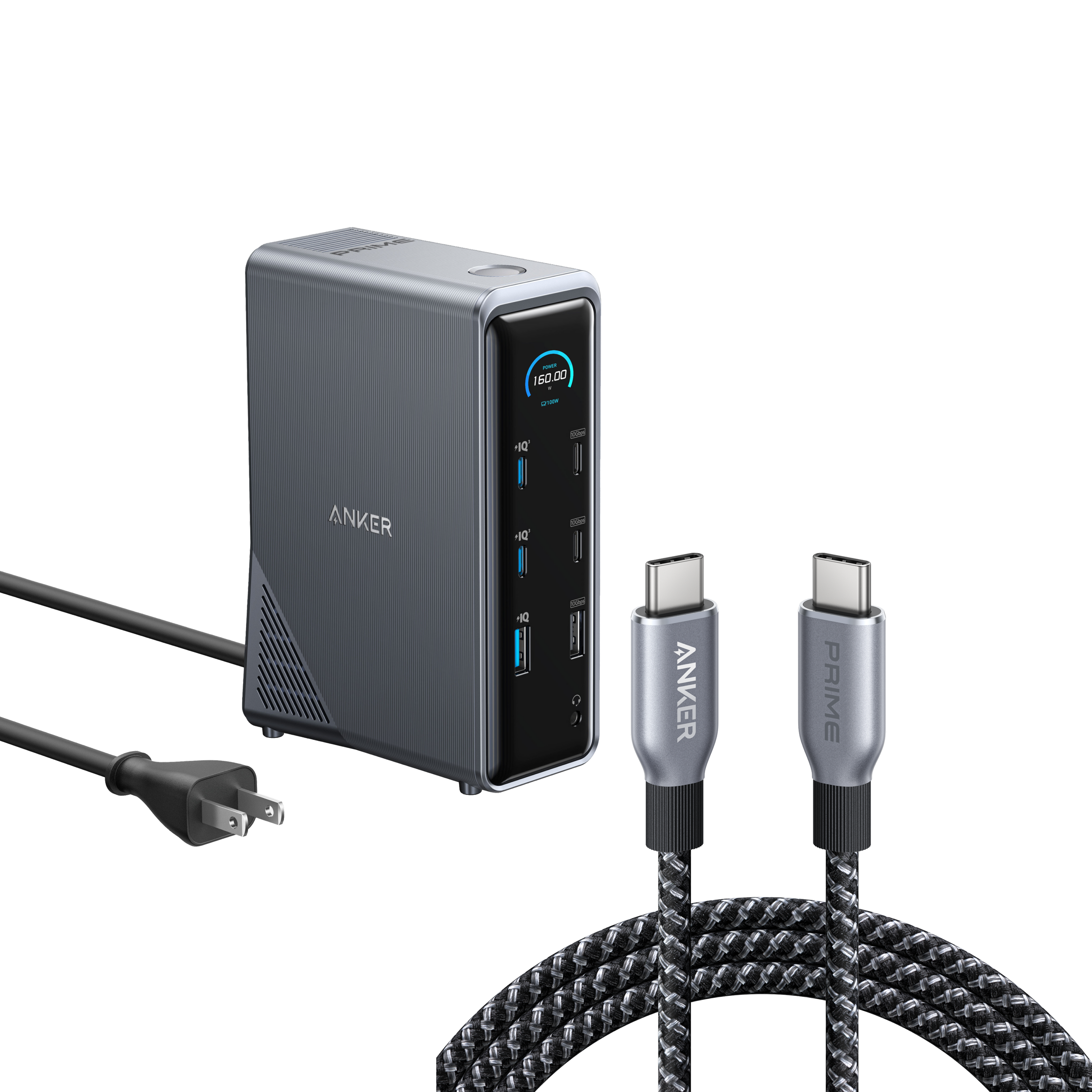 Anker Prime Charging Docking Station with 240W USB-C to USB-C Cable Docking Station with 6 ft USB-C Cable