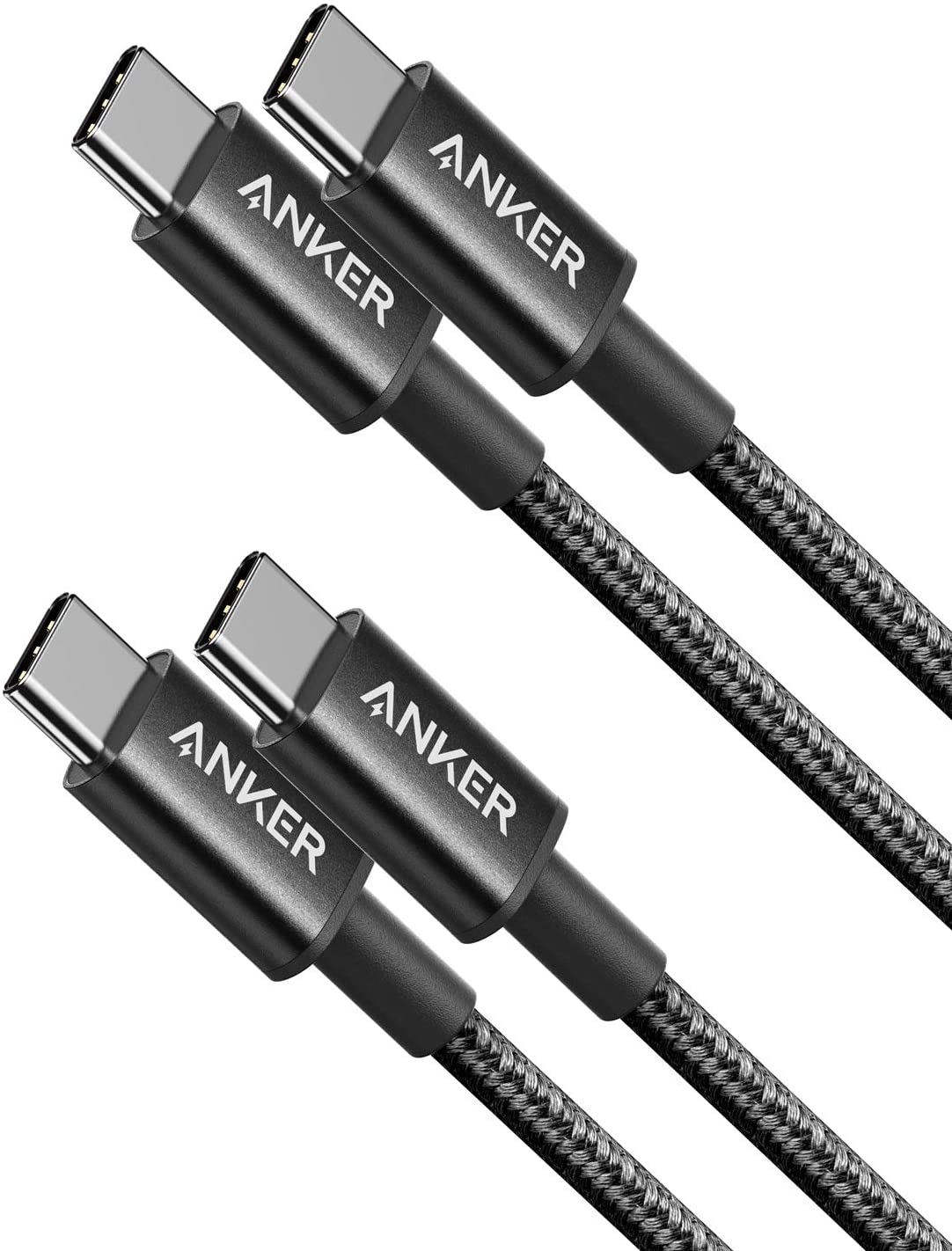 2-Pack Anker New Nylon USB-C to USB-C Cable (3 ft / 6 ft, 60W) Black / 3ft